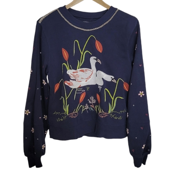 Anthropologie Swan Lake Embroidered & Bead Embellished Crewneck Sweatshirt - Picture 4 of 11
